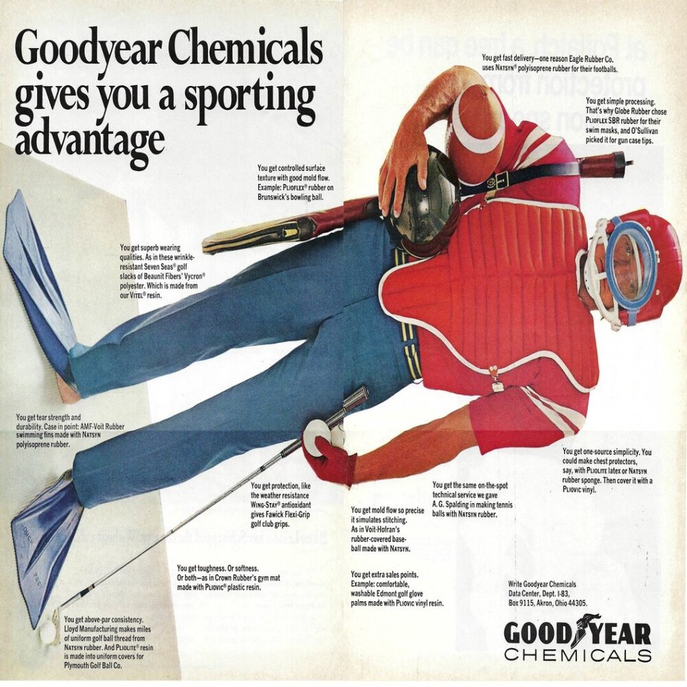 1967 Goodyear Chemicals A Sporting Advantage Vintage Magazine Print Ad/Poster
